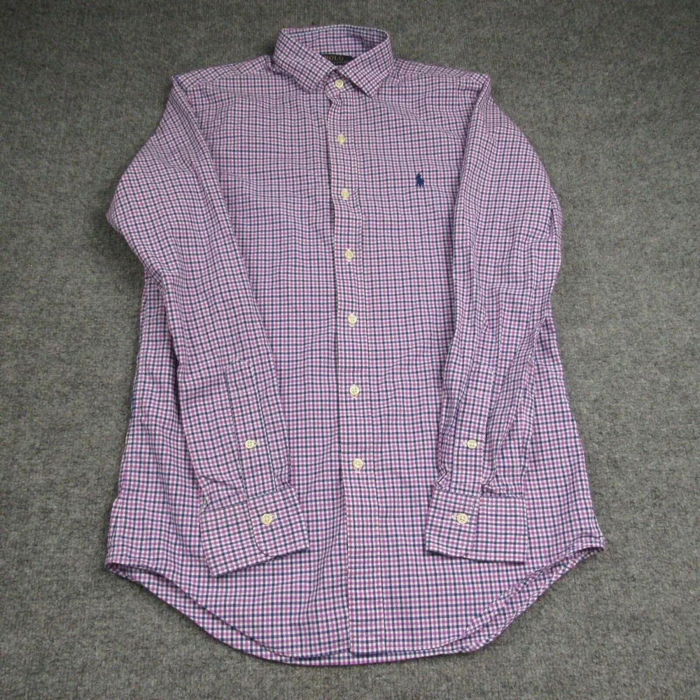 Polo Ralph‎ Lauren Shirt Mens Small Gingham Check Purple Blue Button Down Preppy